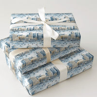 Watercolor Ice Skating Park Gift Wrap, Winter Cityscape Wrapping Paper, Snowy City Holiday Present Paper, Christmas Gift Wrapping Paper