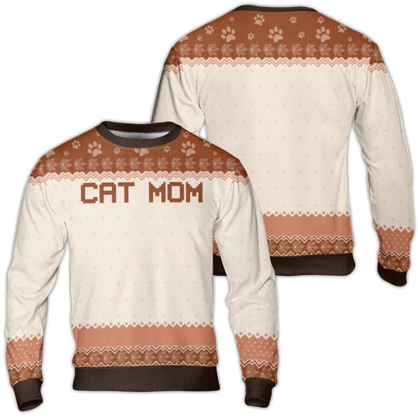 Paw Print Pattern Ugly Sweater, Cat Mom Ugly Christmas Sweater, Humorous Cat Lover Holiday Sweatshirt, Adorable Pet Owner Cre