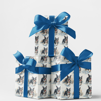 Snowy Winter Dog Gift Wrap, Boston Terrier Christmas Wrapping Paper, Boston Terrier Holiday Paper, Dog Lover Xmas Gift Wrapping Paper Roll