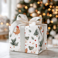 Watercolor Farmhouse Gift Wrap, Christmas Chicken Wrapping Paper, Farm Hen Holiday Wrapping Paper, Rustic Animal Xmas Wrapping Paper Roll