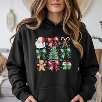 Watercolor Santa Gingerbread Man Hooded Sweatshirt, Christmas Graphic Hoodie, Adorable Xmas Pullover, Festive Winter Holiday Present for Women