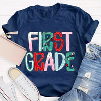 Custom Holiday Font 1st Grade Tee, Personalized First Grade Christmas Shirt, Teacher Student Xmas T-Shirt, Christmas Grade Shirt