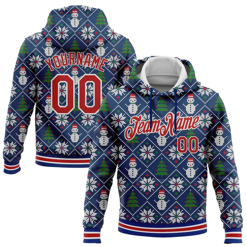 Personalized Name and Number Hoodie, Custom Christmas Ugly Sweater Hoodie, Festive Holiday Pullover Hoodie, Xmas Sports Fan Sweatshirt