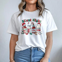 Nurse Holiday Graphic Tee, Silent Night Medical Christmas T-Shirt, Humorous ICU Pharmacy Shirt, Healthcare Worker Christmas Shirt, RN Present