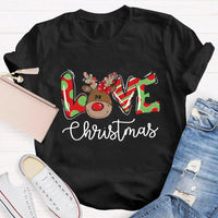 Festive Holiday Love Graphic Tee, Christmas Polka Dot Love Letters Shirt, Adorable Xmas Typography T-Shirt, Womens Christmas Present