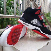 Sneakers, Black Red Colorway, Lace Up Design, Casual Gift for Sneaker Fans