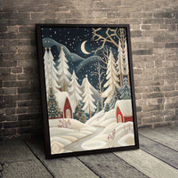 Winter Night Snowscape Canvas Print, Christmas Village Canvas Art, Comfy Holiday Town Canvas Wall Art, Snowy Scene Wall Decor, Christmas Present