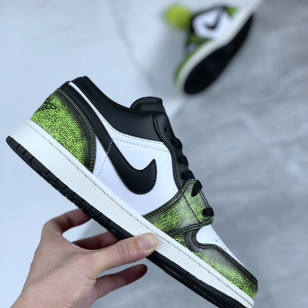 Low Top Sneakers, White Green Colorway, Cracked Pattern, Lace Up Design, Casual Gift for Sneaker Fans