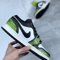 Low Top Sneakers, White Green Colorway, Cracked Pattern, Lace Up Design, Casual Gift for Sneaker Fans
