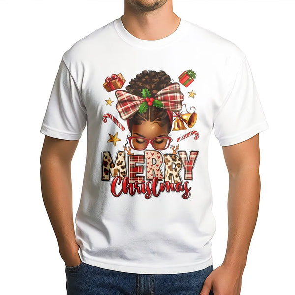 Afrocentric Holiday Woman T-Shirt, African American Merry Christmas T-Shirt, Melanin Queen Xmas Graphic Tee, Festive Black Ho