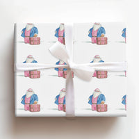 Pink Suit Santa Claus Wrapping Paper, Travel Santa Wrapping Paper, Whimsical Watercolor Holiday Gift Wrap, Christmas Present Wrapping Paper