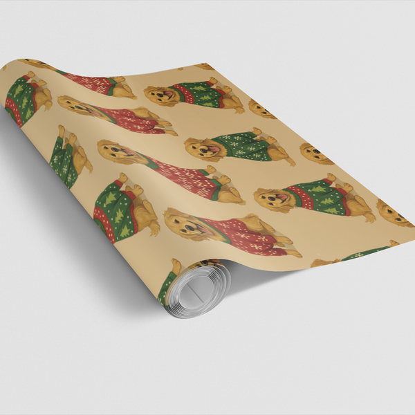 Adorable Dog Christmas Gift Wrap, Golden Retriever Wrapping Paper, Holiday Golden Retriever Wrapping Paper, Festive Puppy Dog