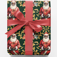 Gold Damask Christmas Gift Wrap, Black Santa Wrapping Paper, Navy Gold Santa Present Paper, Black Santa Holiday Wrapping Paper, Xmas Gift Wrap