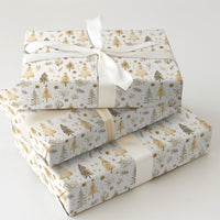 Watercolor Christmas Tree Gift Wrap, Rustic Pine Tree Wrapping Paper, Gold Star Holiday Wrapping Paper, Winter Present Wrapping Paper