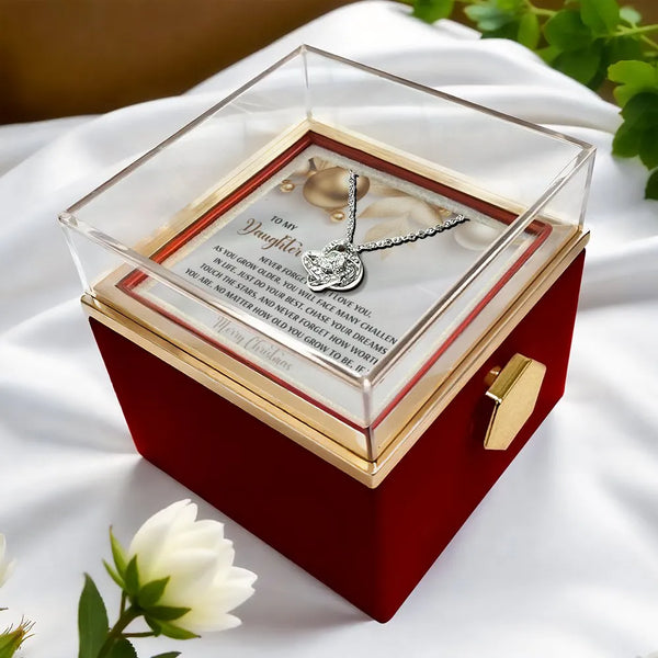 Sparkling CZ Crystal Pendant, Love Knot Necklace for Daughter, White Gold Love Knot Jewelry, Christmas Present from Mom and D