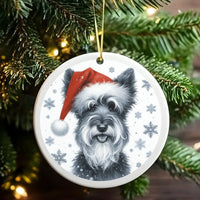 Dog Holiday Tree Decor, Schnauzer Santa Hat Christmas Ornament, Ceramic Puppy Keepsake, Personalized Pet Lover Xmas Tree Decoration
