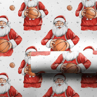 Sports Holiday Gift Wrap, Basketball Santa Wrapping Paper, Christmas Basketball Gift Wrap, Watercolor Santa Sports Wrapping Paper