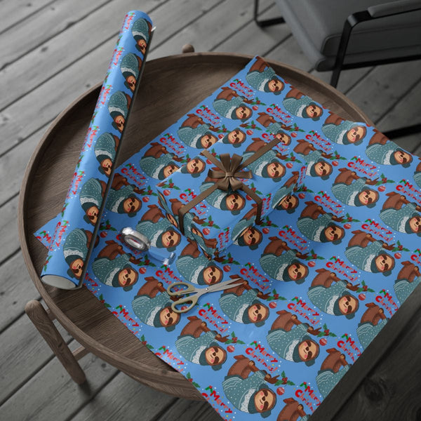 Adorable Holiday Animal Gift Wrap, Christmas Sloth Wrapping Paper, Humorous Xmas Sloth Wrapping Paper Roll, Festive Winter Gi