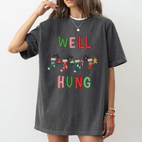 Humorous Stocking Graphic Shirt, Well Hung Christmas T-Shirt, Naughty Holiday Graphic Tee, Dirty Santa Party T-Shirt, Humorous Xmas Couples Present