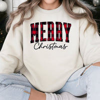 Plaid Holiday Sweatshirt, Buffalo Plaid Merry Christmas Sweatshirt, Red Plaid Christmas Crewneck, Comfy Winter Pullover, Xmas Present for Women