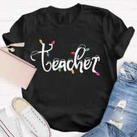 Adorable Holiday Educator Graphic Tee, Christmas Lights Snow Teacher T-Shirt, Festive Winter Teacher Shirt, Merry Christmas Present