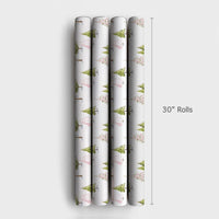 Pink Green Trees Holiday Wrapping Paper, Watercolor Christmas Tree Wrapping Paper, Festive Xmas Wrapping Paper Roll, Modern Winter Gift Wrap