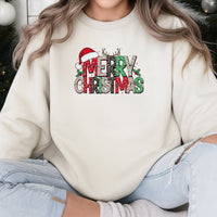 Animal Print Holiday Crewneck, Leopard Reindeer Merry Christmas Sweatshirt, Adorable Xmas Graphic Pullover, Festive Winter Sweater, Women Present