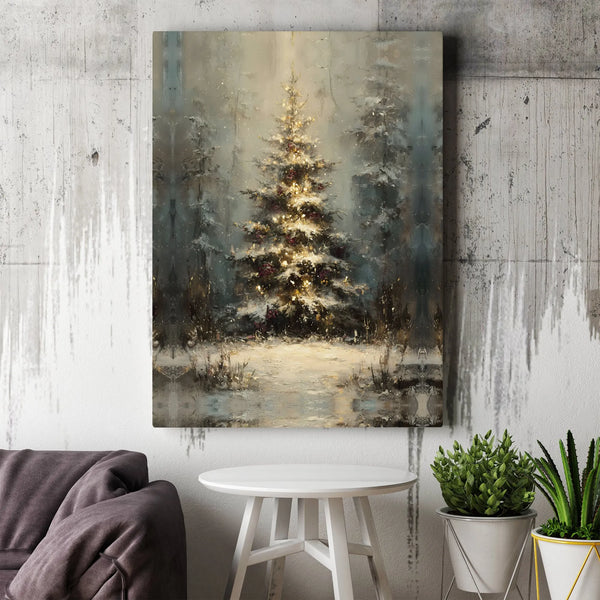 Snowy Forest Winter Tree Wall Art, Christmas Tree Canvas Wall Art, Festive Impressionist Wall Art, Comfy Christmas Digital Do