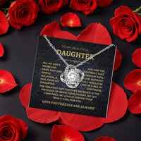 Gold CZ Message Card Jewelry, Daughter Love Knot Necklace, Sentimental Daughter Keepsake, Christmas Birthday Love Knot Necklace Present