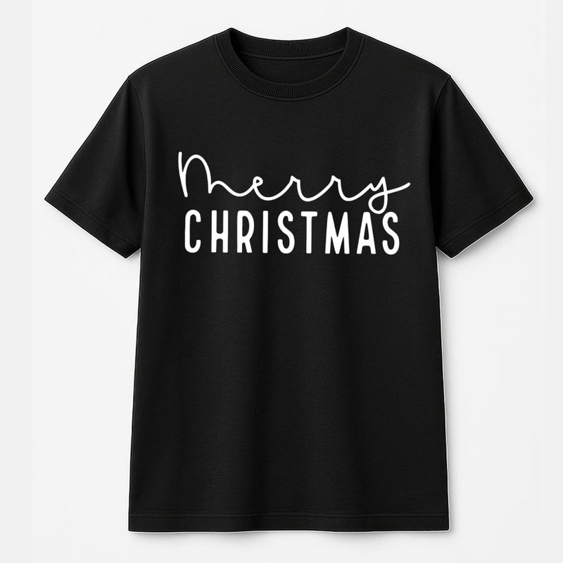 Minimalist Typographic Script Tee, Merry Christmas T-Shirt, Festive Holiday Season Shirt, Adorable Christmas Eve Graphic Top Present for Her