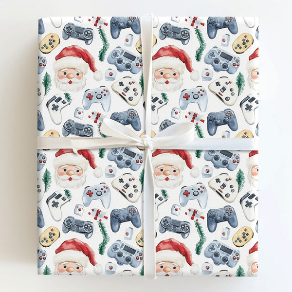Video Game Controller Gift Wrap, Gamer Santa Christmas Wrapping Paper, Retro Gamer Wrapping Paper, Kids Gaming Holiday Gift W