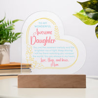 Sentimental Message LED Plaque, Daughter Heart Acrylic Plaque, To My Daughter Keepsake Plaque, Birthday or Christmas Present from Mom