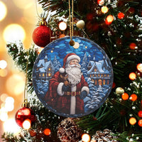 Snowy Village Christmas Ornament, Stained Glass Santa Ornament, Winter Scene Tree Ornament, Glossy Ceramic Holiday Keepsake