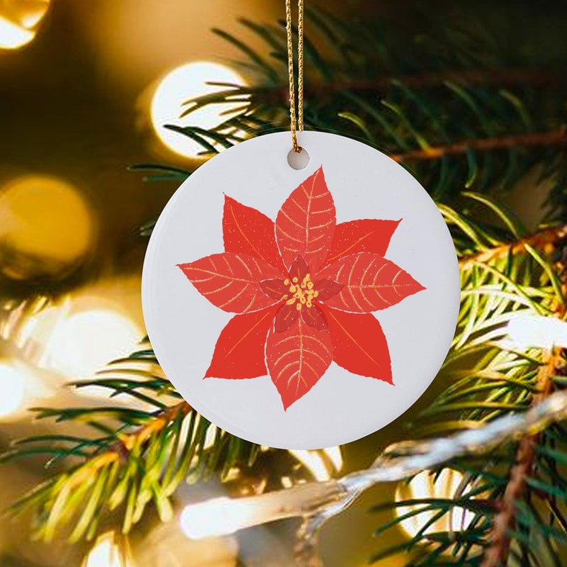 Red Floral Winter Ornament, Poinsettia Christmas Ornament, Ceramic Botanical Tree Ornament, Festive Holiday Keepsake, Seasonal Xmas Present