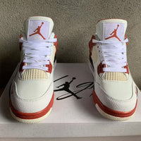 Mid Top Sneakers, Beige Red Colorway, Lace Up Design, Casual Gift for Sneaker Fans