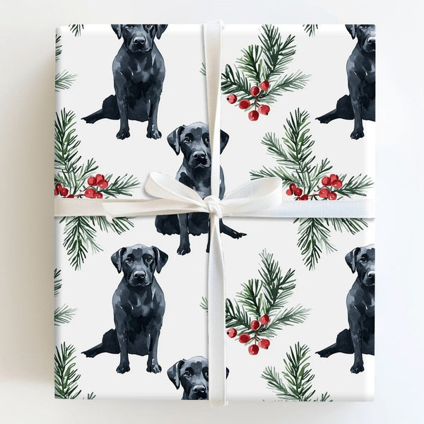 Watercolor Santa Hat Dog Gift Wrap Paper, Black Labrador Christmas Wrapping Paper, Holiday Present Wrap, Dog Lover Xmas Wrapp