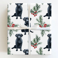Watercolor Santa Hat Dog Gift Wrap Paper, Black Labrador Christmas Wrapping Paper, Holiday Present Wrap, Dog Lover Xmas Wrapping Paper