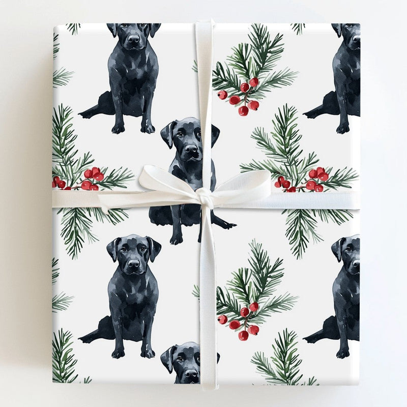 Watercolor Santa Hat Dog Gift Wrap Paper, Black Labrador Christmas Wrapping Paper, Holiday Present Wrap, Dog Lover Xmas Wrapping Paper