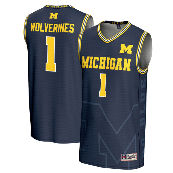 #1 Michigan Wolverines Icon Print Lightweight Basketball Fashion Jersey - Navy