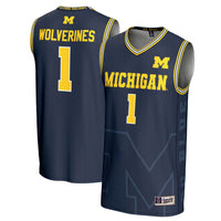 #1 Michigan Wolverines Icon Print Lightweight Basketball Fashion Jersey - Navy