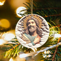Sunburst Halo Ceramic Ornament, Jesus Christ Christmas Ornament, 3D Relief Style Religious Decor, Christian Tree Keepsake Present