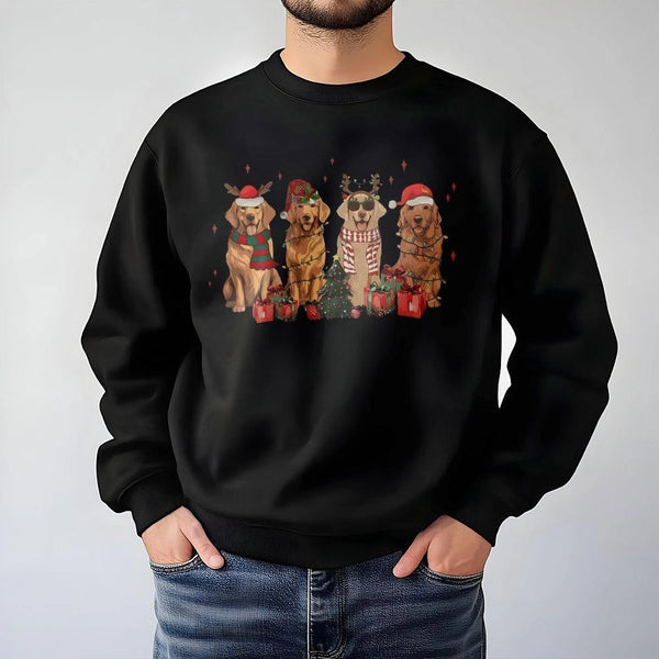 Adorable Festive Dog Crewneck, Golden Retriever Christmas Sweatshirt, Retro Dog Lover Holiday Sweater, Dog Mom Xmas Pullover,