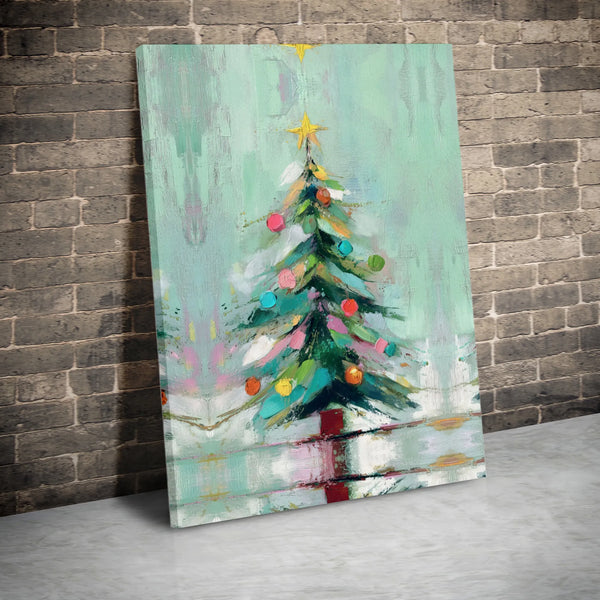 Modern Holiday Pine Canvas Wall Art, Abstract Christmas Tree Canvas, Festive Winter Botanical Canvas Print, Minimalist Xmas H