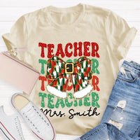 Custom Name Holiday Educator Graphic Tee, Personalized Teacher Christmas Bow Shirt, Adorable Winter Classroom T-Shirt, Teacher Xmas Present Idea