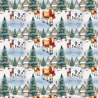 Winter Cityscape Holiday Gift Wrap, Christmas Cow Wrapping Paper, Adorable Farm Animal Present Paper, Festive Christmas Season Gift Wrap Roll