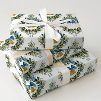 Floral Wreath Damask Gift Wrap, Golden Bells Christmas Wrapping Paper, Elegant Holiday Wrapping Paper, Traditional Seasonal Present Wrap