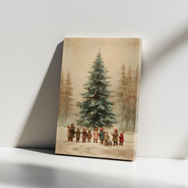 Winter Forest Scene Canvas Print, Vintage Christmas Tree Canvas Wall Art, Nostalgic Holiday Canvas Decor, Rustic Xmas Wall Ar
