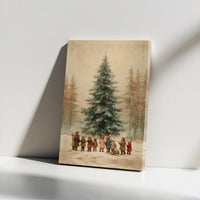 Winter Forest Scene Canvas Print, Vintage Christmas Tree Canvas Wall Art, Nostalgic Holiday Canvas Decor, Rustic Xmas Wall Art Present