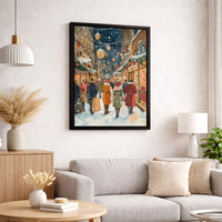 Snowy Winter Cityscape Print, Christmas Street Scene Canvas Wall Art, Holiday Watercolor Town Poster, Xmas Decor Digital Download