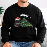 Humorous What Cat Tree Crewneck, Grumpy Black Cat Christmas Sweatshirt, Sarcastic Holiday Cat Sweater, Adorable Pet Lover Xmas Present for Mom